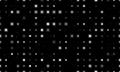 Seamless background pattern of evenly spaced white adhesive plaster symbols of different sizes and opacity. Vector illustration on black background with stars