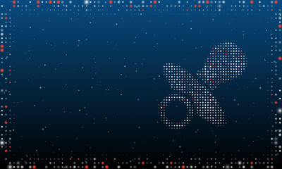 On the right is the nipple symbol filled with white dots. Pointillism style. Abstract futuristic frame of dots and circles. Some dots is red. Vector illustration on blue background with stars