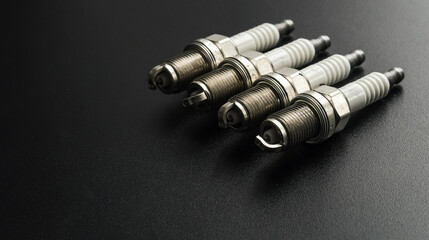 New car spark plugs on black background