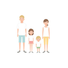 Family portrait. Parents and children. Portrait of family members standing together. Vector illustration in cartoon style isolated on white.