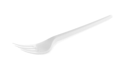 One disposable plastic fork isolated on white