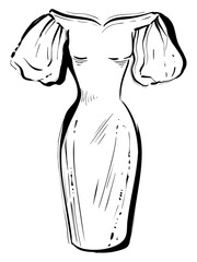 Dress silhouette sketch drawing, vector, monochrome