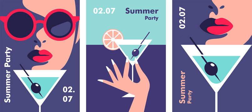 Summer party poster design template. Minimalistic style vector illustration.