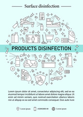 Production disinfection brochure.Home,public area hygiene template.Flyer,magazine,poster,book cover,booklet.Pandemic preventive measure infographic concept.Layout illustration page with icon