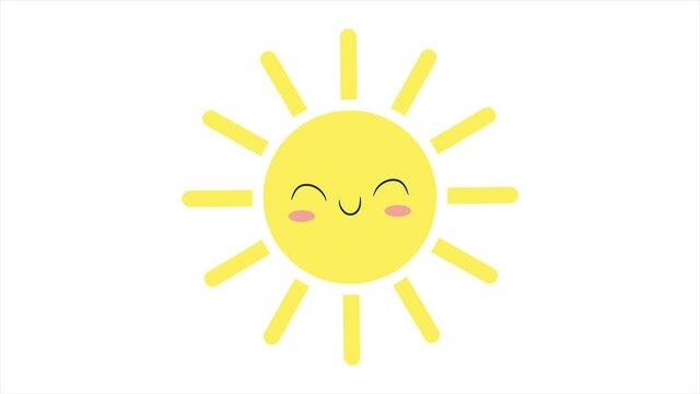 Cute sun with smile icon isolated on white background. Funny smiling sun. Happy sunny smile. 4K Video.