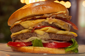 Delicious fresh home made Burguers with vegetables, Food advertising photography
