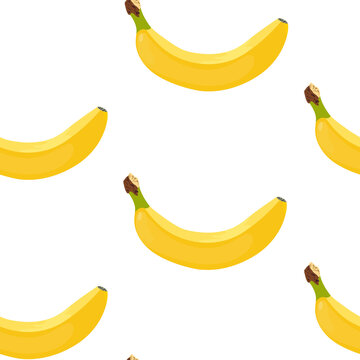 Bananas seamless vector pattern. Yellow ripe bananas on a white background. Pattern of yellow ripe bananas randomly distributed on a white background.