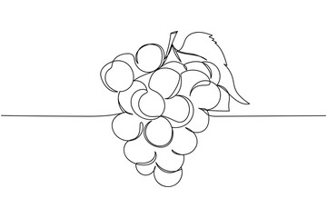 Continuous one line of grapes in silhouette. Linear stylized. Minimal style. - obrazy, fototapety, plakaty