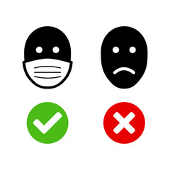 Wear a Mask Sign or No Face Mask, No Entry Icon. Vector Image.