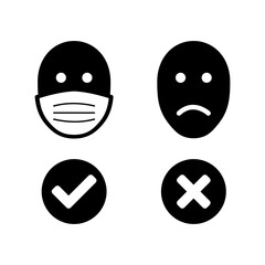 Wear a Mask Sign or No Face Mask, No Entry Icon. Vector Image.