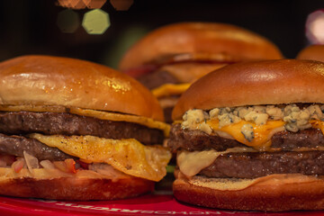 Delicious fresh home made Burguers with vegetables, Food advertising photography