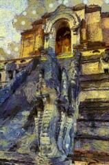 Ancient pagoda Illustrations creates an impressionist style of painting.