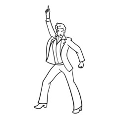 dancing man. outline, 80s, comic, monochrome.