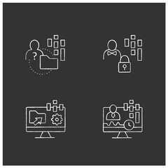 Fototapeta na wymiar Customer data platform chalk icons set. Real-time client, anonymous, Customer data concepts. Isolated vector illustrations on chalkboard