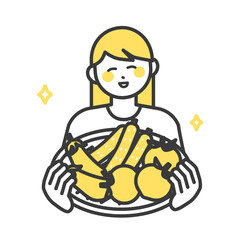 野菜の乗ったざるを持つ女性のイラスト素材