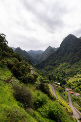 Madeira island valley viewpoint on tropical landscape