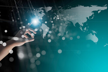 Businessman touching global network and data exchanges over the world 3D rendering