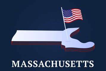 massachusetts state Isometric map and USA national flag 3D isometric shape of us state Vector Illustration - obrazy, fototapety, plakaty
