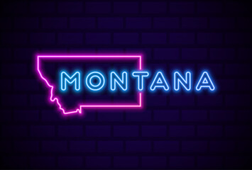 montana US state glowing neon lamp sign Realistic vector illustration Blue brick wall glow