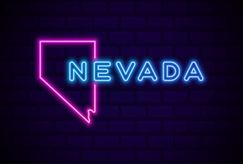 nevada US state glowing neon lamp sign Realistic vector illustration Blue brick wall glow