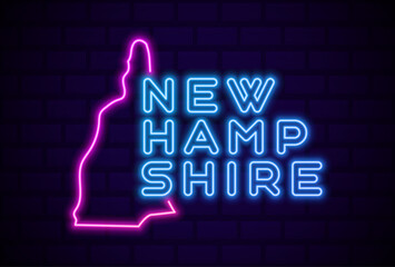 new hampshire US state glowing neon lamp sign Realistic vector illustration Blue brick wall glow