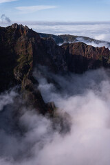 Fototapeta na wymiar Wonderful mountain in Madeira island Pico do Arieiro foggy day sunset