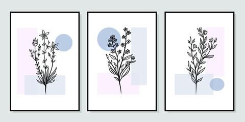 Set of creative minimalist hand drawn illustrations for wall decoration, postcard or brochure cover design. Hand draw vector design elements. Vector EPS10.