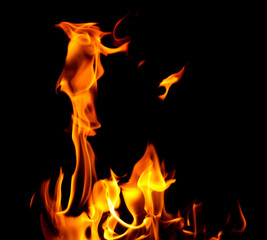 Flame of fire on a black