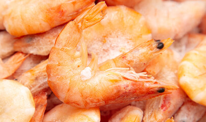 Frozen red shrimps as background.