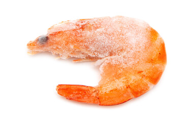 Frozen red shrimp on a white plate.
