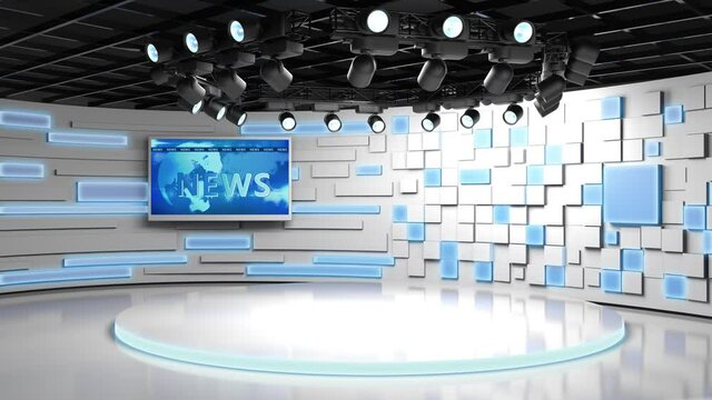 Tv studio. News room. Blye and red background. General and close-up shot. News Studio. Studio Background. Newsroom bakground. The perfect backdrop for any green screen or chroma key video production