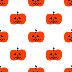 Cartoon drawing pumpkins on white background for happy halloween party. Seamless pattern. Vector illustration.