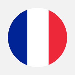 Round flag of France country. France flag with button or badge.