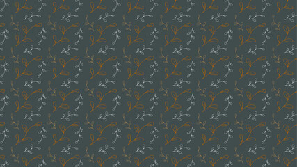 Pattern background with hand-drawn leaves in warm brown and white colors
