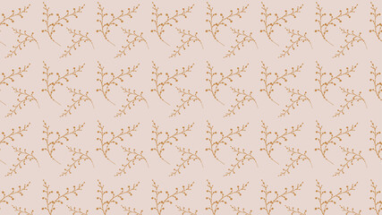 Pattern background with hand-drawn leaves in beige and brown colors