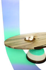 Modern table with retro elements n a modern background