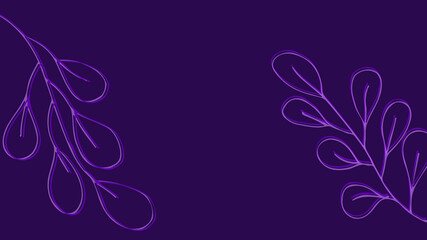 Fototapeta na wymiar Thumbnail background with hand-drawn leaves in purple and white colors