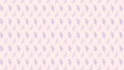 Pattern background with hand-drawn leaves in purple and white colors