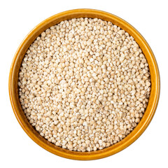 Sorghum groats in round bowl cutout on white