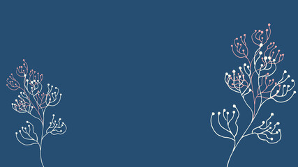 Thumbnail background with hand-drawn leaves in beige, pink and blue colors