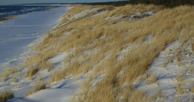 Aerial view of dunes in winter. Curonian Spit, Lithuania