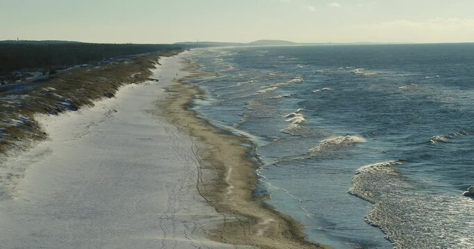 Drone aerial view of Baltic Sea coast.  Curonian Spit, Lithuania