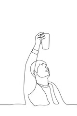 man raised his hand with a large glass - one line drawing. concept man says toast, oktoberfest, beer lover, celebration with alcohol