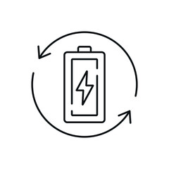 Regular battery charging linear icon. Energy. Thin line customizable illustration. Contour symbol. Vector isolated outline drawing. Editable stroke