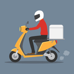Delivery man riding motorcycle, Send order package to customer, Express delivery bike service, Flat design vector illustration
