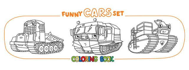 All-terrain vehicles with eyes. Car coloring book