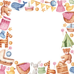Watercolor frame of baby elements