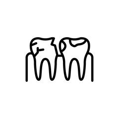 Teeth with caries line icon. Isolated vector element.