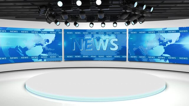 Tv studio. News room. Blye and red background. General and close-up shot. News Studio. Studio Background. Newsroom bakground. The perfect backdrop for any green screen or chroma key video production