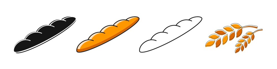Baguette Bakery Product Vector. French traditional baguette sketch with wheat ears